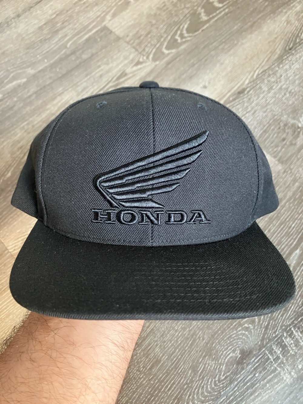The Classic Black Honda Embroidered Wing Snapback Hat